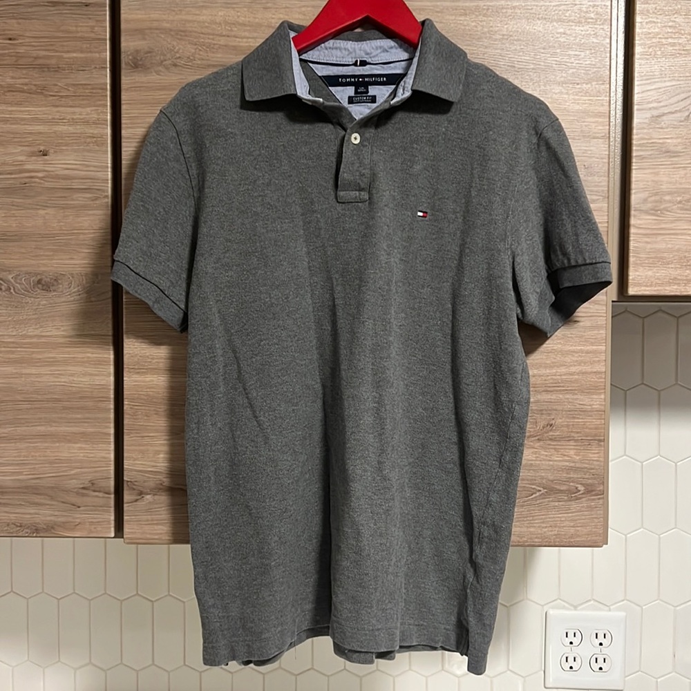 TOMMY HILFIGER Cotton Polo Shirt Short Sleeve Gray Size Large